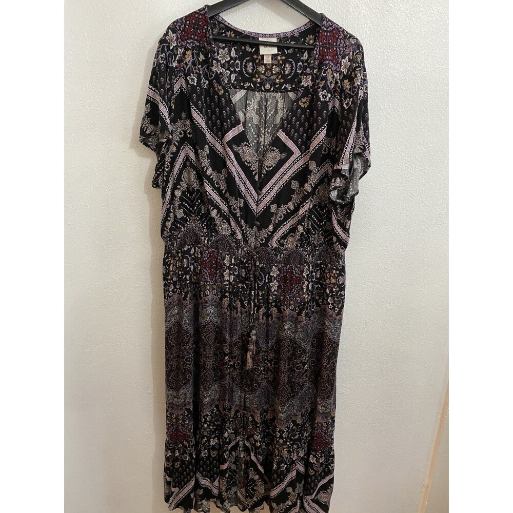 Knox Rose Button Front Short Sleeve Tassel Boho Dress 3X D71